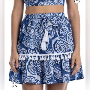 NWT Dotti Size S Women's Cotton Tassel-Trim‎ Tiered Cover-Up Skirt Swim Cover Up